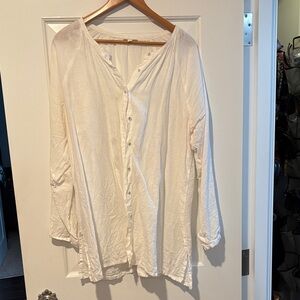 Eileen Fisher White Button-Down linen Blouse